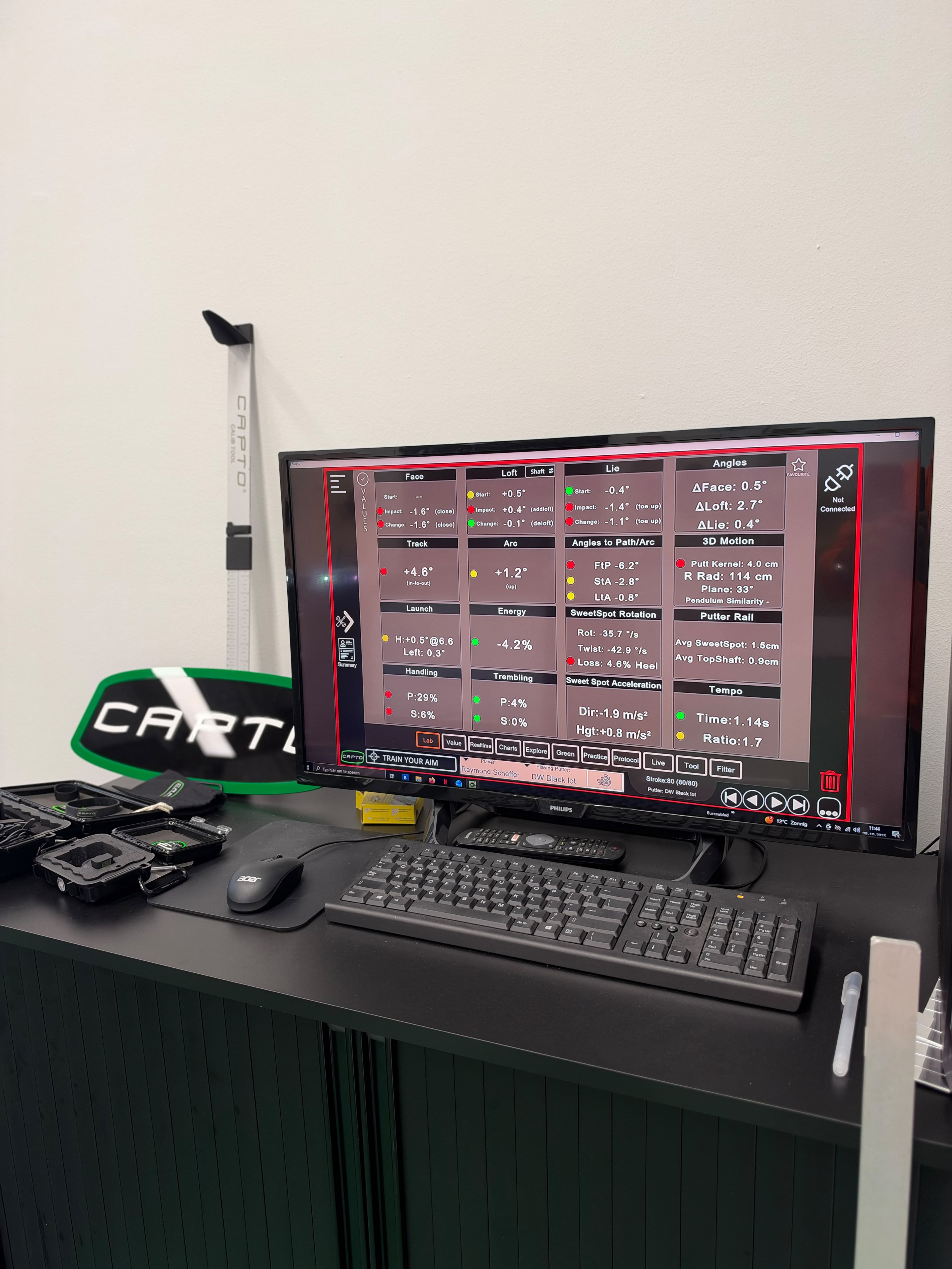 Capto measurement data on the screen in the PuttingControl studio